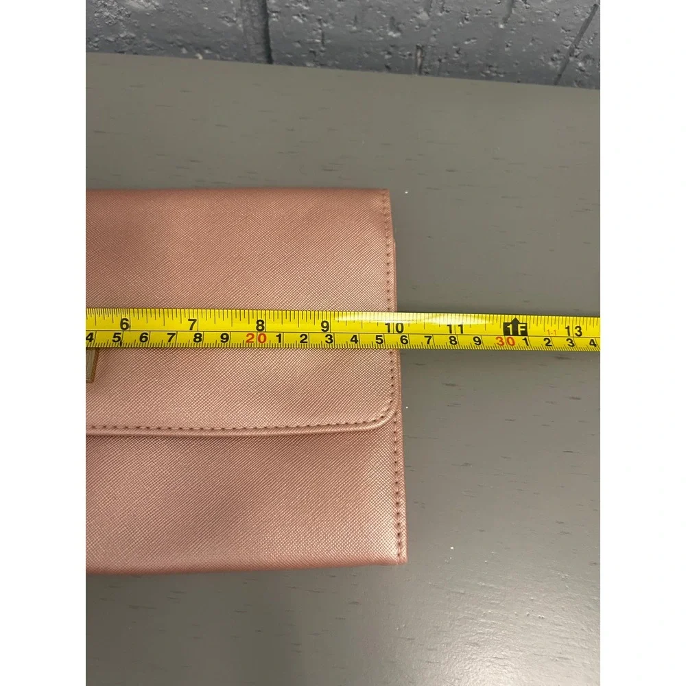 Mary Square Rose Gold Clutch Wallet Saffiano Vegan Leather